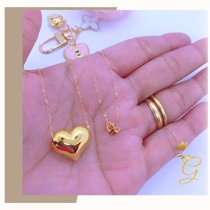 18K Real Gold Heart Necklace 16-18”
